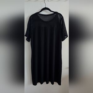 Michael Kors Black Midi Dress with Mesh Detail